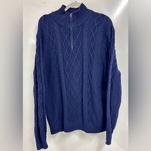 0043 XL Blue Cable Knit 1/4 Zip Preppy Old Money Quiet Luxury Coastal grandfathe